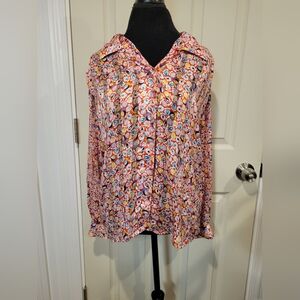 Vintage Stuart Lang Floral Abstract Blouse, Size 10, Made in USA